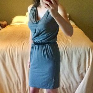 Faux wrap plunge neck dress